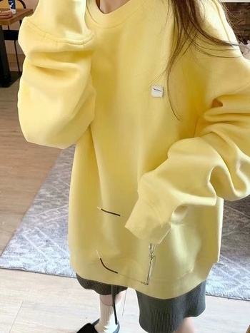 Pulover din bumbac cu guler rotund, căptușit cu fleece, gros, croi lejer