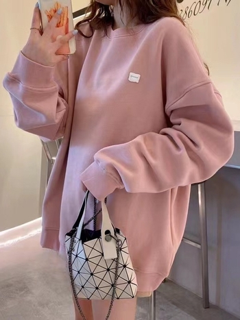 Pulover din bumbac cu guler rotund, căptușit cu fleece, gros, croi lejer