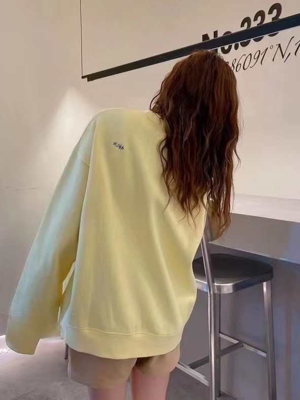 Pulover din bumbac cu guler rotund, căptușit cu fleece, gros, croi lejer