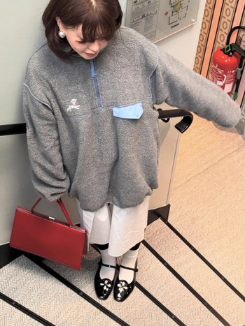 Hanorac din fleece cu guler înalt, broderie cu miel, croială lejeră, mâneci lungi, poliester, model anime, stil coreean, iarnă 2024