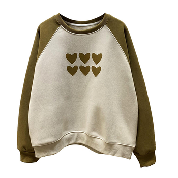 Γυναικείο πουλόβερ με φλίς εσωτερικά και σχέδιο καρδιάς, Raglan μανίκι, βαμβακερό, casual στιλ, μεσαίας θερμότητας