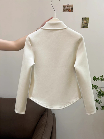 Cardigan damă din fleece de poliester cu guler înalt, fermoar complet, mâneci lungi, lungime normală