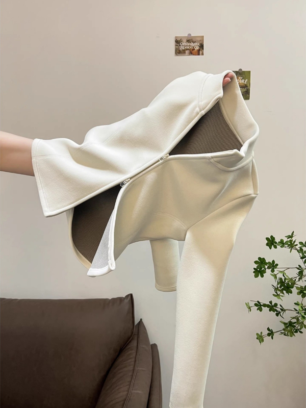 Cardigan damă din fleece de poliester cu guler înalt, fermoar complet, mâneci lungi, lungime normală