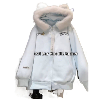 Dámska mikina s kapucňou a ušami mačky, kožušinkový golier, fleece podšité, polyesterová látka, dlhé rukávy, casual štýl