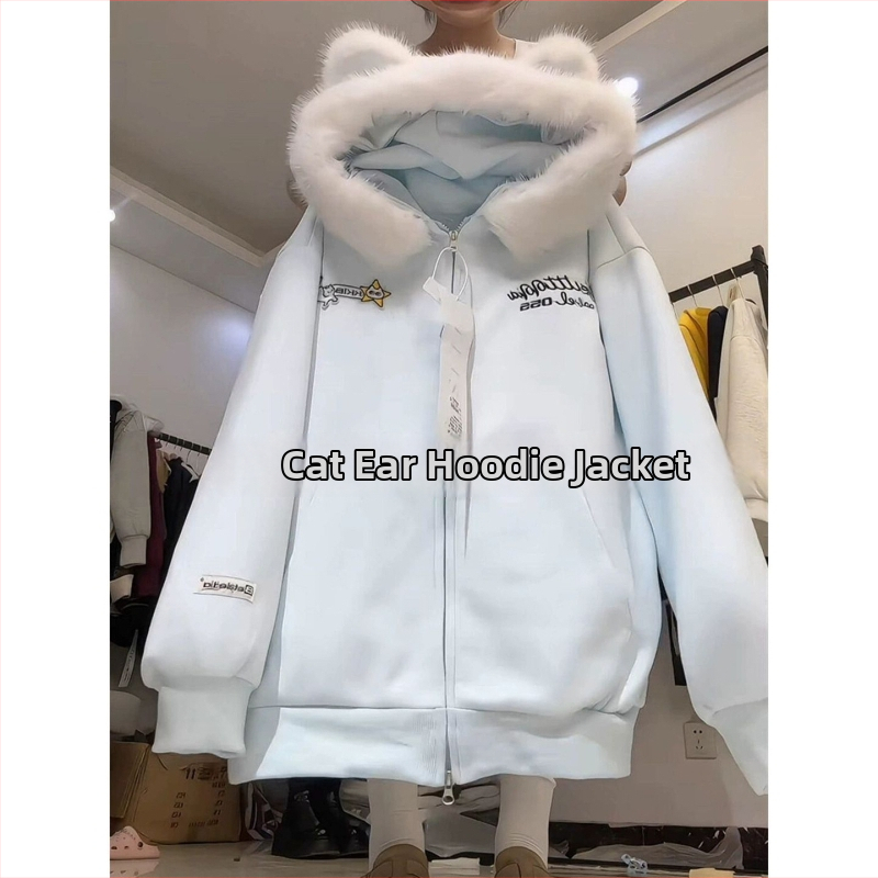 Dámska mikina s kapucňou a ušami mačky, kožušinkový golier, fleece podšité, polyesterová látka, dlhé rukávy, casual štýl