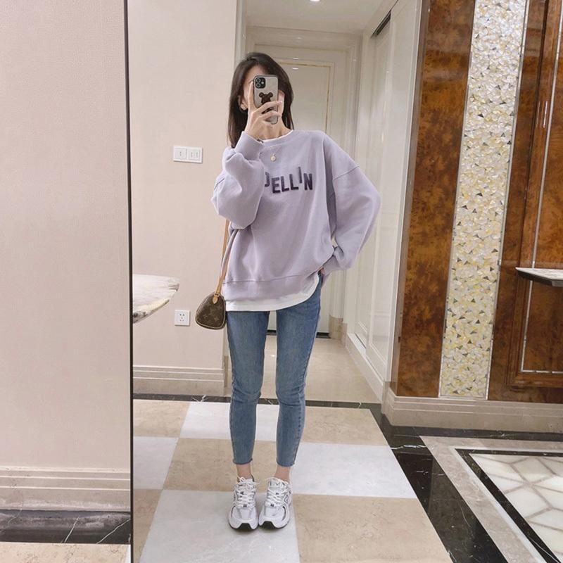 Pulover s lažnim dvodijelnim dizajnom, opušten kroj, pamuk i kapok materijal, okrugli vrat