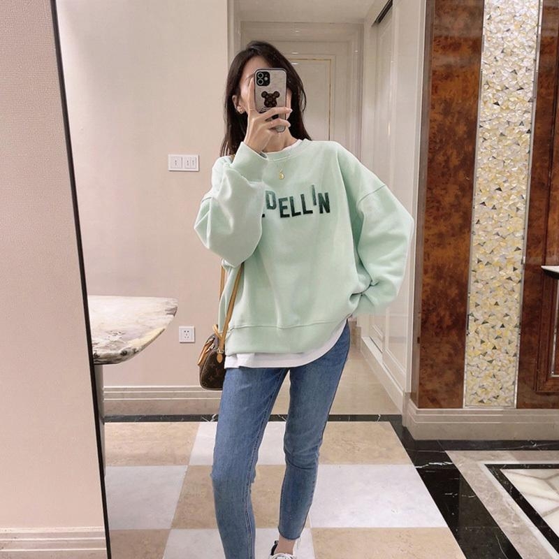 Pulover s lažnim dvodijelnim dizajnom, opušten kroj, pamuk i kapok materijal, okrugli vrat