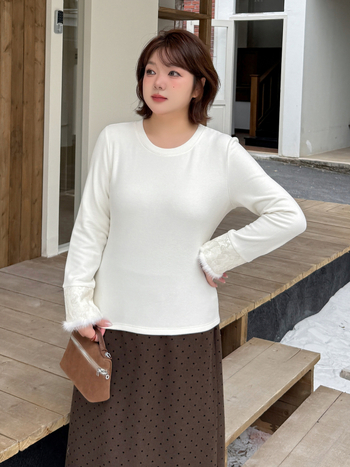 Pulover tricotat cu guler rotund, patchwork din bumbac-elastan, mâneci lungi, lungime normală