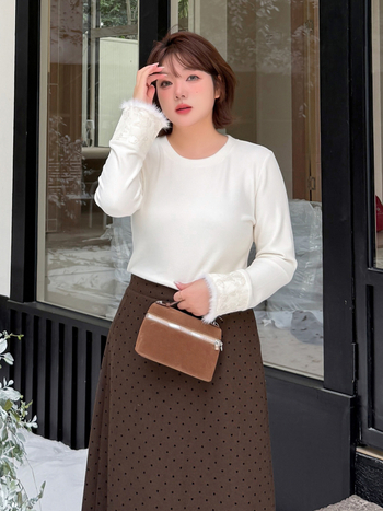 Pulover tricotat cu guler rotund, patchwork din bumbac-elastan, mâneci lungi, lungime normală