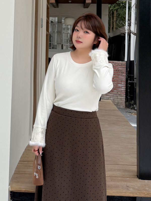 Pulover tricotat cu guler rotund, patchwork din bumbac-elastan, mâneci lungi, lungime normală