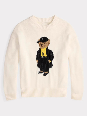 Pulover tricotat pentru femei, cu broderie de urs, dungi, croială Slim, glugă, guler înalt