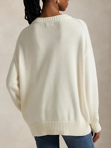 Pulover tricotat pentru femei, cu broderie de urs, dungi, croială Slim, glugă, guler înalt