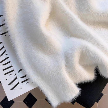 Pulover cu glugă, guler rotund, lână amestecată, gros, croială lejeră