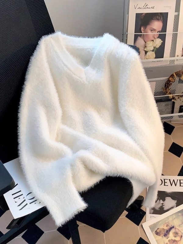 Pulover cu glugă, guler rotund, lână amestecată, gros, croială lejeră