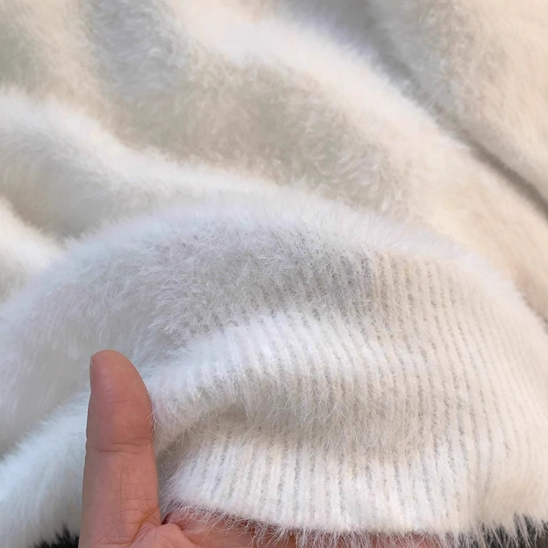 Pulover cu glugă, guler rotund, lână amestecată, gros, croială lejeră