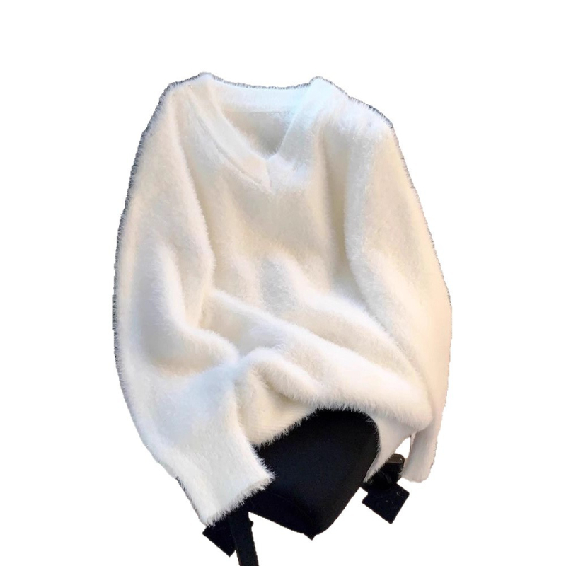 Pulover cu glugă, guler rotund, lână amestecată, gros, croială lejeră