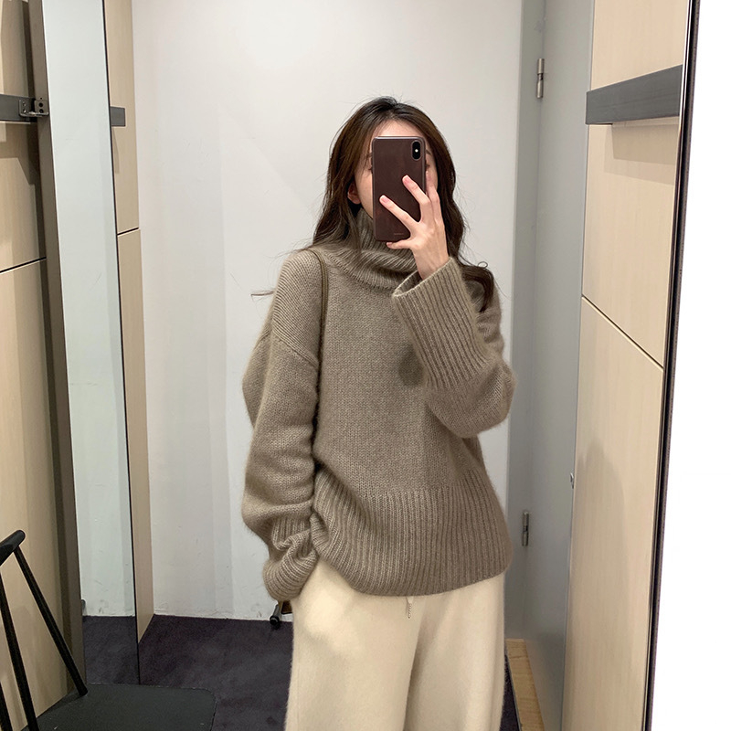 Ženski debeli vuneni pleteni džemper s visokim ovratnikom — 95% vuna, kratki kroj, dugi rukav, udoban slobodan kroj, jesen/zima