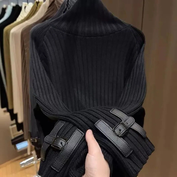 Akrilni pleteni džemper s visokim ovratnikom, širok kroj, dugi rukavi, srednja duljina, japansko-korejski ležerni stil