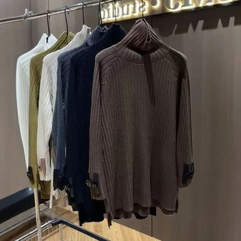 Akrilni pleteni džemper s visokim ovratnikom, širok kroj, dugi rukavi, srednja duljina, japansko-korejski ležerni stil