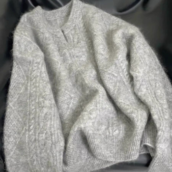 Pulover pentru femei cu decolteu în V și textură tricotată răsucită, gros pentru toamnă-iarnă, croială lejeră