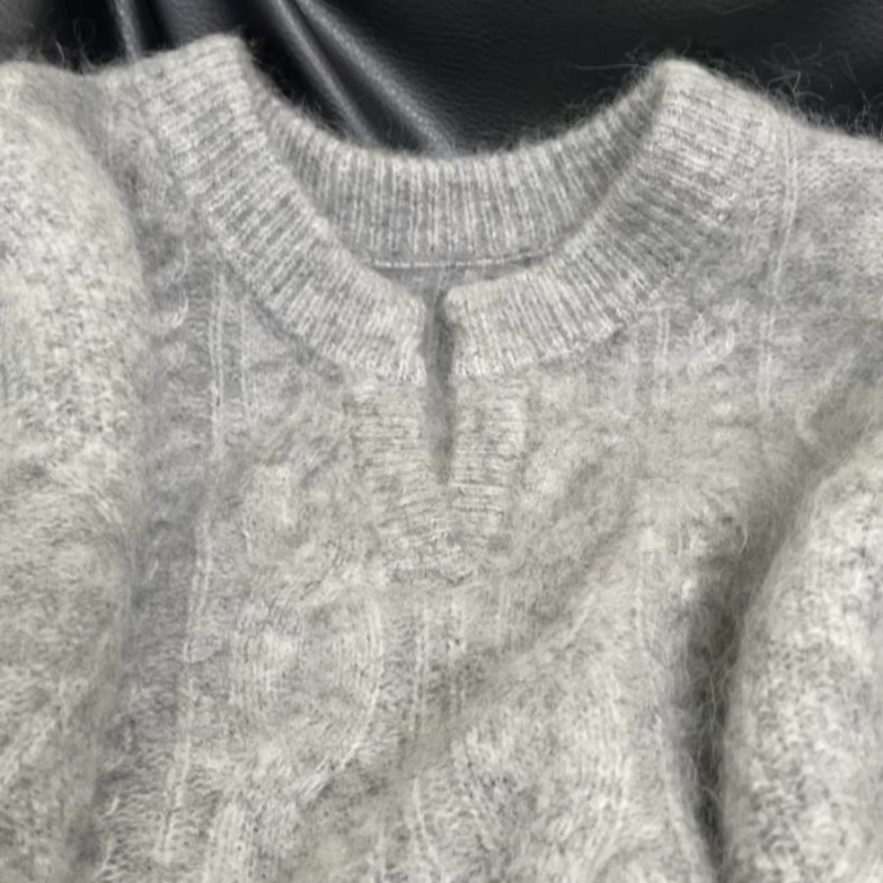 Pulover pentru femei cu decolteu în V și textură tricotată răsucită, gros pentru toamnă-iarnă, croială lejeră