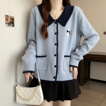 Cardigan damă cu guler polo, din fibră acrilică, mâneci lungi, 95%+ conținut al țesăturii principale, elegant stil urban