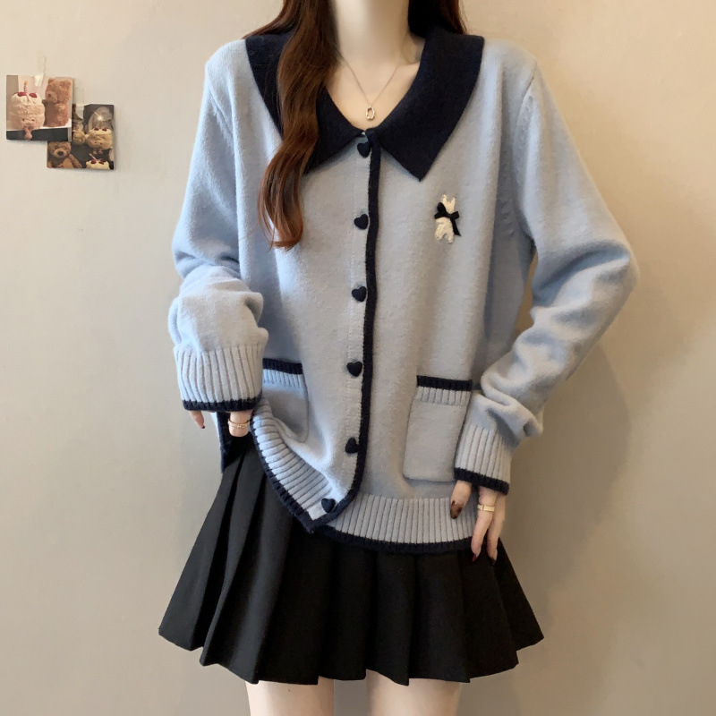 Cardigan damă cu guler polo, din fibră acrilică, mâneci lungi, 95%+ conținut al țesăturii principale, elegant stil urban