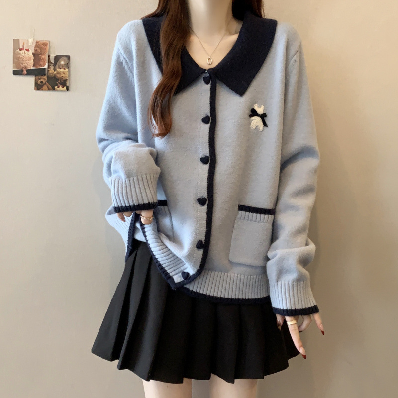 Cardigan damă cu guler polo, din fibră acrilică, mâneci lungi, 95%+ conținut al țesăturii principale, elegant stil urban