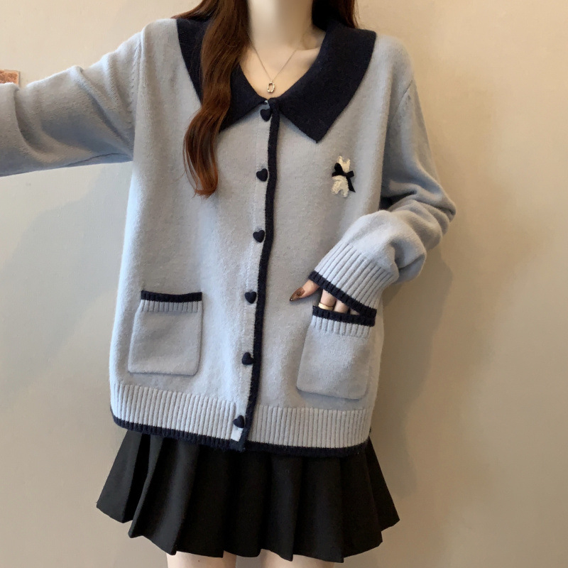 Cardigan damă cu guler polo, din fibră acrilică, mâneci lungi, 95%+ conținut al țesăturii principale, elegant stil urban