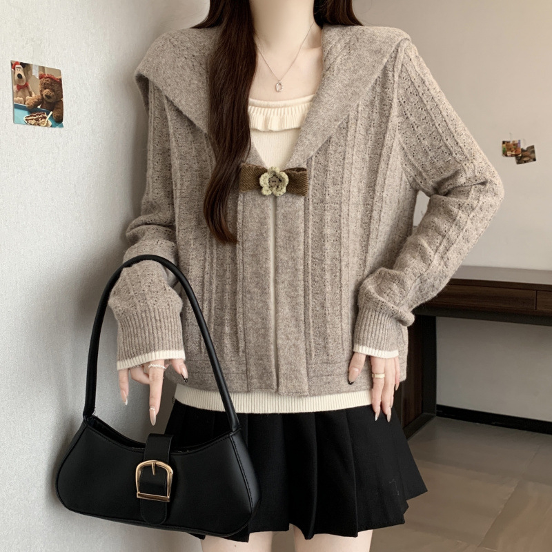 Ženski pulover s kapuljom, lažni dvodjelni izgled, od viskoze, kolagenska izrada