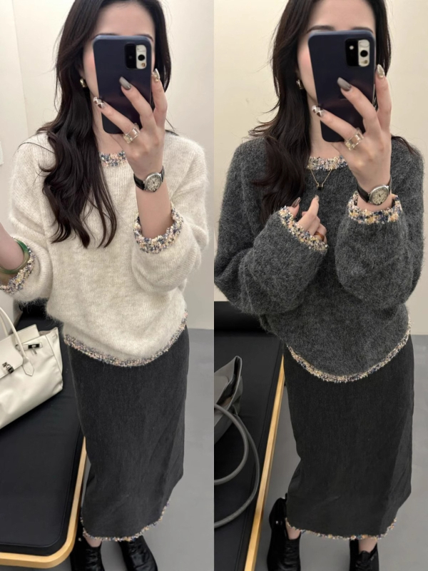 Damski pleteni džemper s kapuljom od alpaka i vune, slobodan kroj, okrugli izrez, dugi rukavi, četkano završetak, jesen 2025