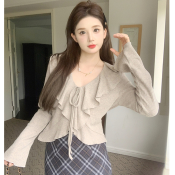 Ženski chenille pleteni top s polo ovratnikom i rukavima princeze, proljeće 2025., Spandex <30%