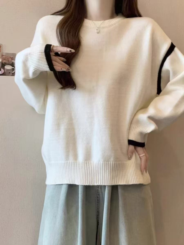 Sveter z polyesteru a spandexu, voľný strih, okrúhly golier, dlhé rukávy, stredná hrúbka, pletenina, zimná 2025