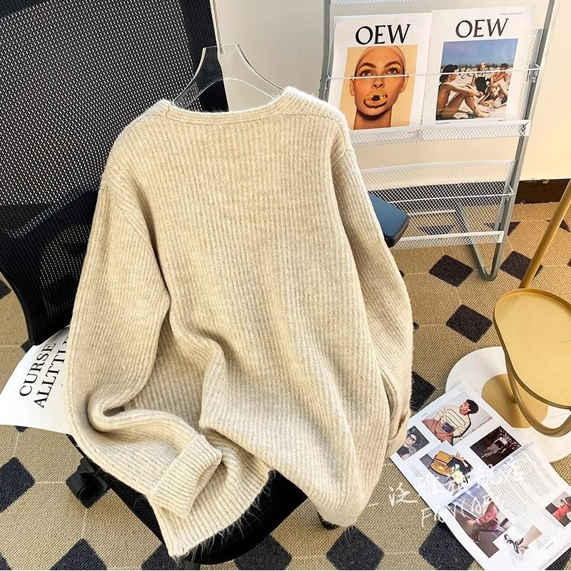 Ženski pulover s kapuljačom, V-izrez, prorezano pletene, debeo, dugi rukavi, gradski stil