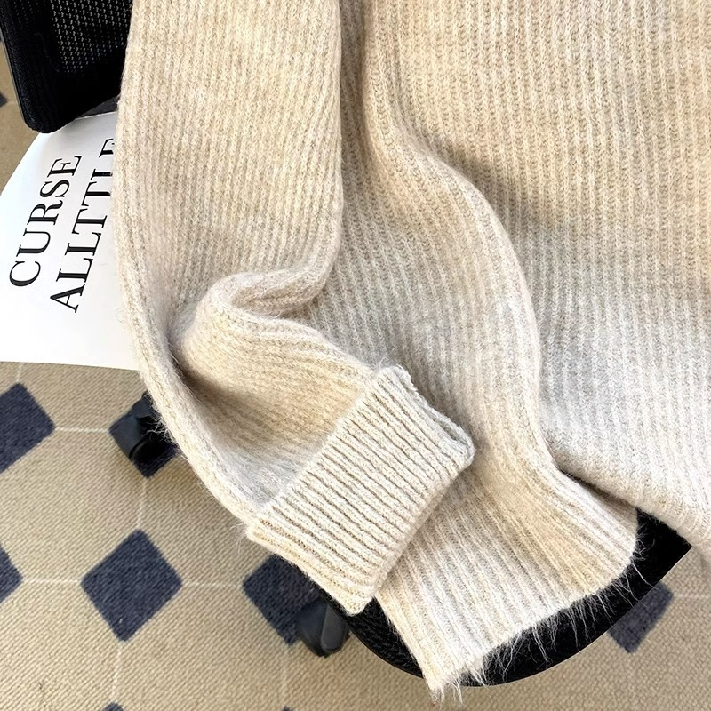 Ženski pulover s kapuljačom, V-izrez, prorezano pletene, debeo, dugi rukavi, gradski stil