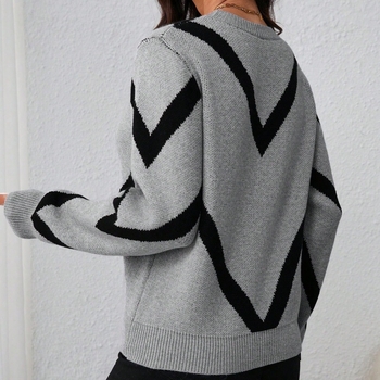 Ženski pleteni džemper s V-izrezom i okruglim izrezom, jesen-zima, plus veličina, casual stil