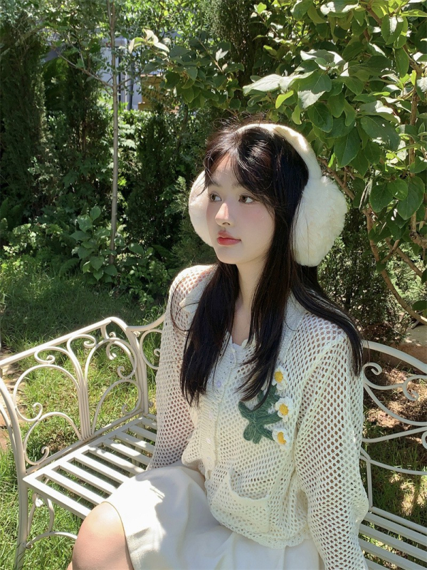 Korejskog stila cardigan-svijet cvjetni otvoreni uzorak, poliester tkanina, udoban slobodan kroj, dugi rukavi