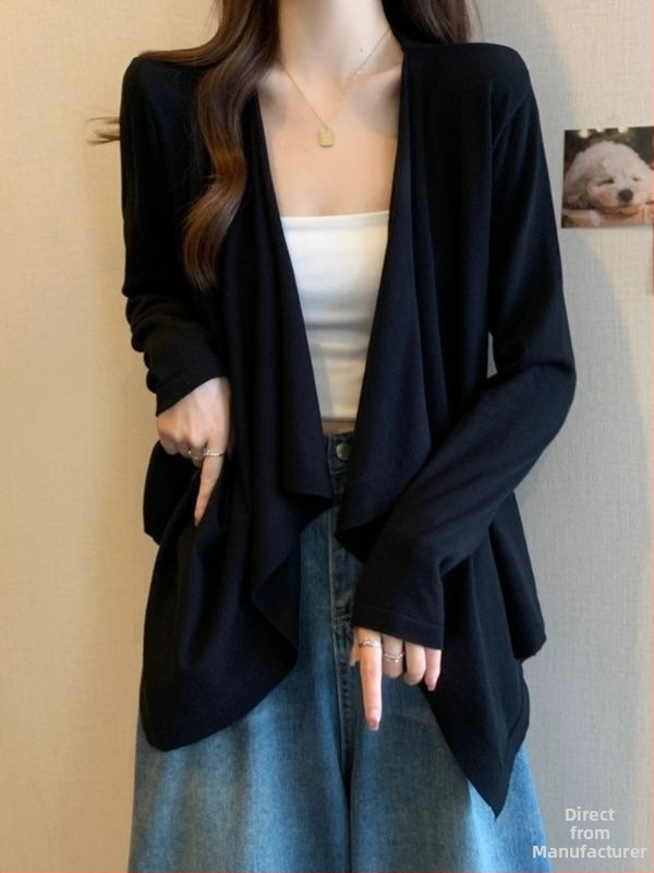 Kardigánová bunda z viskózového vlákna, V výstrih, oversize, stredná dĺžka, výšivka