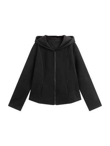 Cardiganas, saldus stilius — Oli velvet audinys, poliesteris 70–80%, regeneruota celulozė <30%, gobtuvas, ilgos rankovės