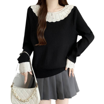 Moteriški megztinis su gobtuvu iš viskozės, ilgos rankovės, apvali kaklo linija, panelių derinys