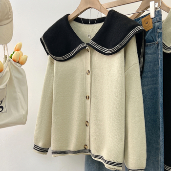 Moterų koledžo stiliaus megztinis kardiganas, ilgomis rankovėmis, įprastas kirpimas, žiemai 2022