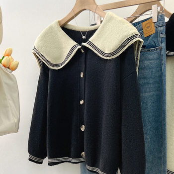 Moterų koledžo stiliaus megztinis kardiganas, ilgomis rankovėmis, įprastas kirpimas, žiemai 2022