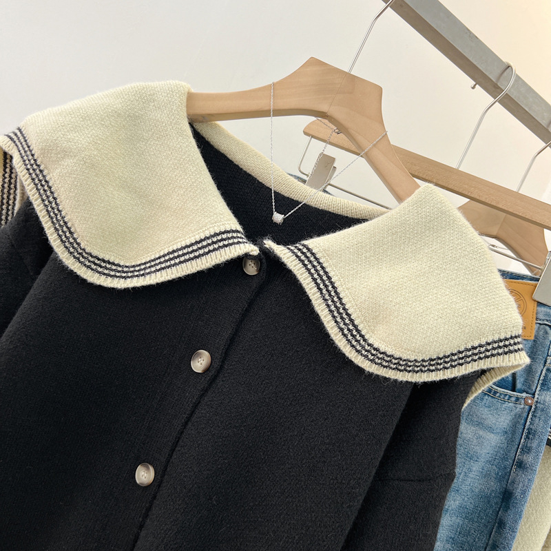 Moterų koledžo stiliaus megztinis kardiganas, ilgomis rankovėmis, įprastas kirpimas, žiemai 2022