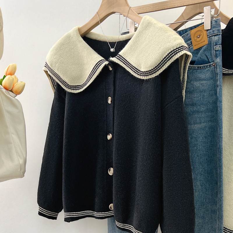 Moterų koledžo stiliaus megztinis kardiganas, ilgomis rankovėmis, įprastas kirpimas, žiemai 2022