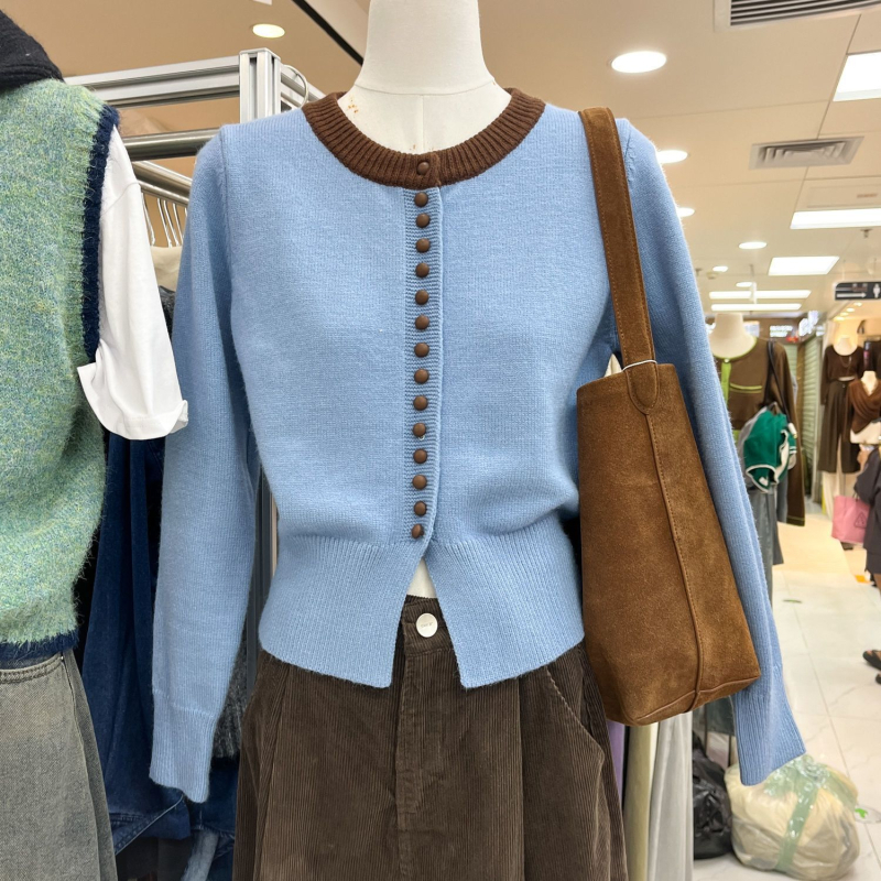Plus-size pleteni top za bazni sloj za jesen-zimu, ice silk, dizajn color-block, okrugli izrez, udoban slobodan kroj