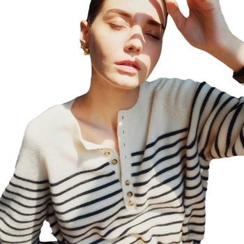 Ženski vuneni džemper s prugastim uzorkom, široki kroj, okrugli izrez, dugi rukavi, svakodnevni stil