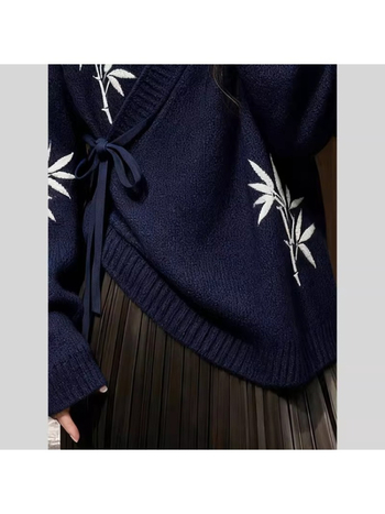 Moteriška megztinė palaidinė su V kaklu, ilgomis rankovėmis, laisvas kirpimas, medvilnės-poliesterio mišinys, be lyginimo, ruduo 2025