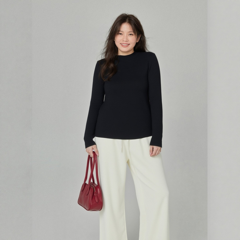 Plus dydžio moterų megztinis su gobtuvu - laisvas kirpimas, pusaukštė kaklo linija, ilgos rankovės, viskozės/polisterio/nylono mišinys