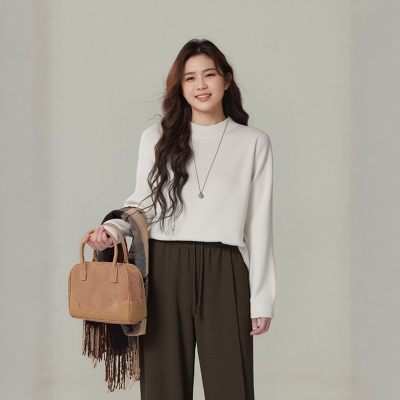 Laisvai krintantis megztinis su gobtuvu, pusaukšto kaklo megztinis rudens–žiemos sezonai, vienalytė mezgimo viskozė/polisteris/nylon mišinyje, ilgi rankovės