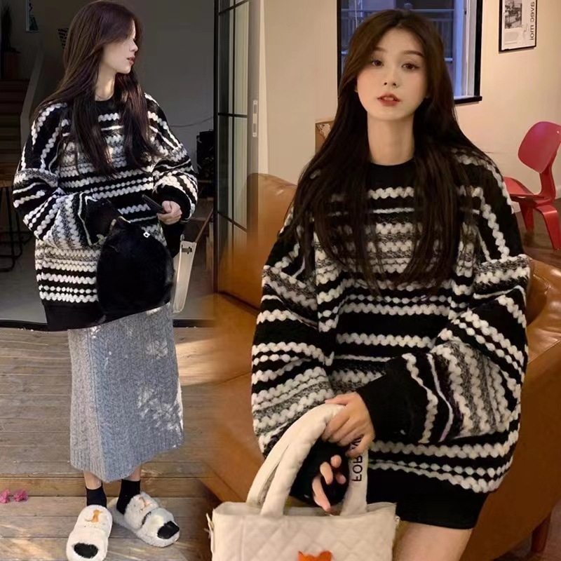 Ženski prugasti hoodie pulover s kapuljom, slobodan kroj, srednja duljina, dugi rukavi, poliester